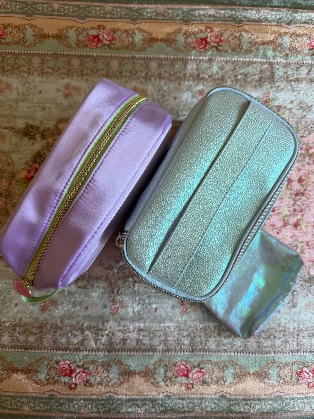 Lilac and Iridescent Cosmetic Pouch Set - Women Bags